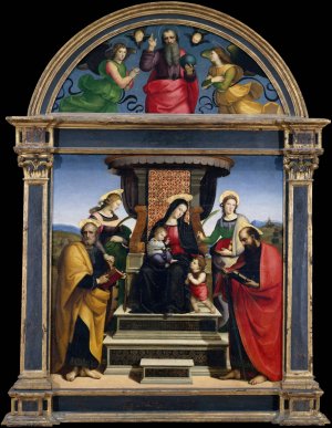 Main Product Photo of Madonna and Child Enthroned with Saints Painting by Raphael