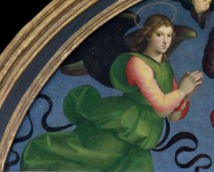 Madonna and Child Enthroned with Saints(detail of lunette) by Oil Painting Reproduction