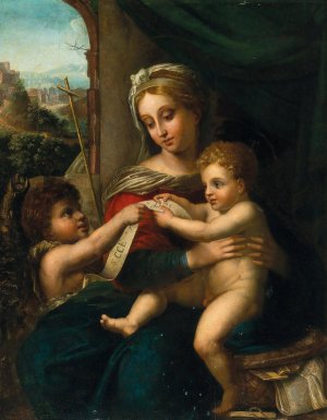 Main Product Photo of Madonna and Child with the Infant Saint John the Baptist Painting by Raphael