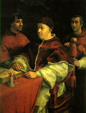 Main Product Photo of Pope Leo X with Two Cardinals Painting by Raphael