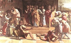Main Product Photo of The Death of Ananias Painting by Raphael