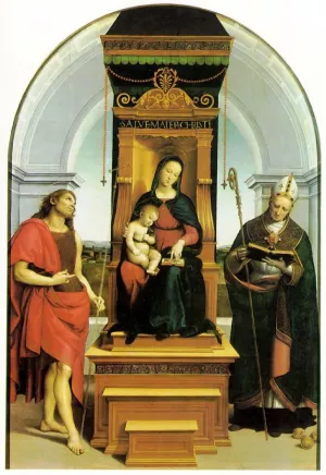 Virgin and Child Enthroned with Sts John the Baptist and Nicholas of Bari the Ansidei Altarpiece by Raphael Oil Painting Reproduction